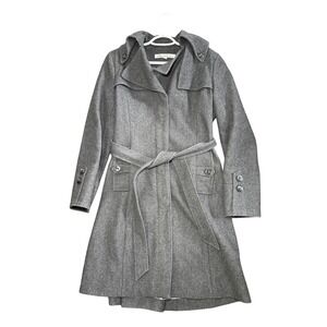 Kenneth‎ Cole Gray Wool Blend Belted Trench Pea Coat Womens 8 Preppy Luxury Glam